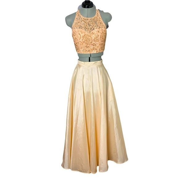 Sherri Hill Peach Cutout Back 2 Piece Prom Dress Beaded Maxi Summer Size 4 - Picture 1 of 15